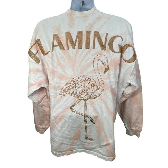 Flamingo Spirit Jersey Peach White Tie Dye Long Sleeve Oversized Tee Sz Large - Picture 1 of 11